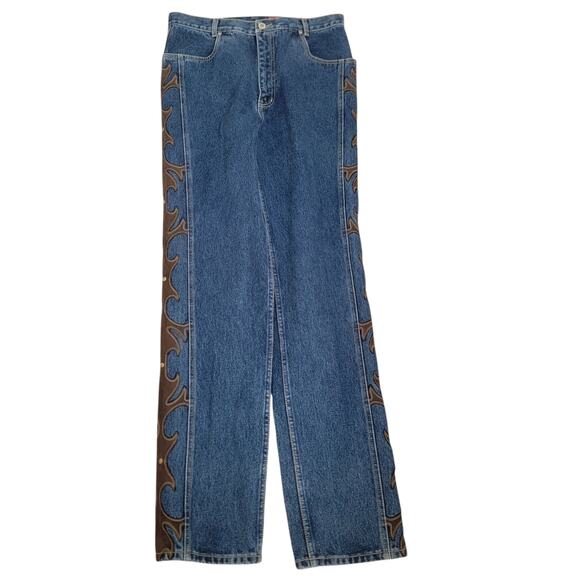 Vintage Lawman Jeans 32x33 Blue Western Leather Studded Pant Women Denim Tall - Picture 2 of 16
